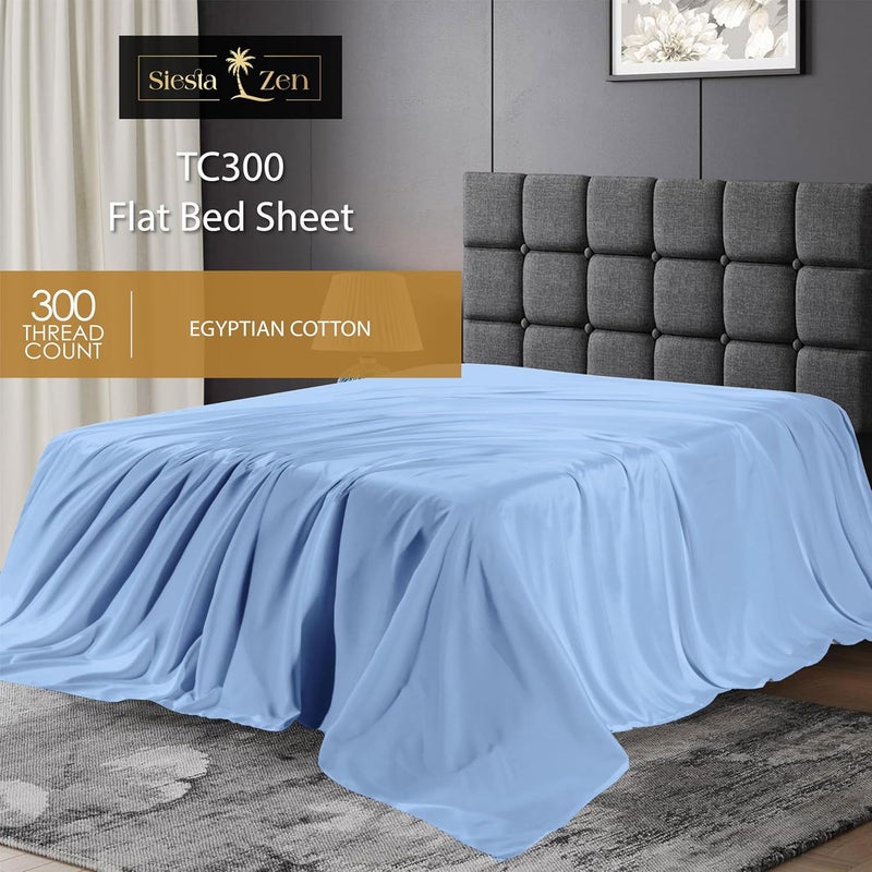 Siesta Zen شيت سرير مسطح من قطن مصري 100% - أزرق، حجم كوين، 300 خيط - Image 2